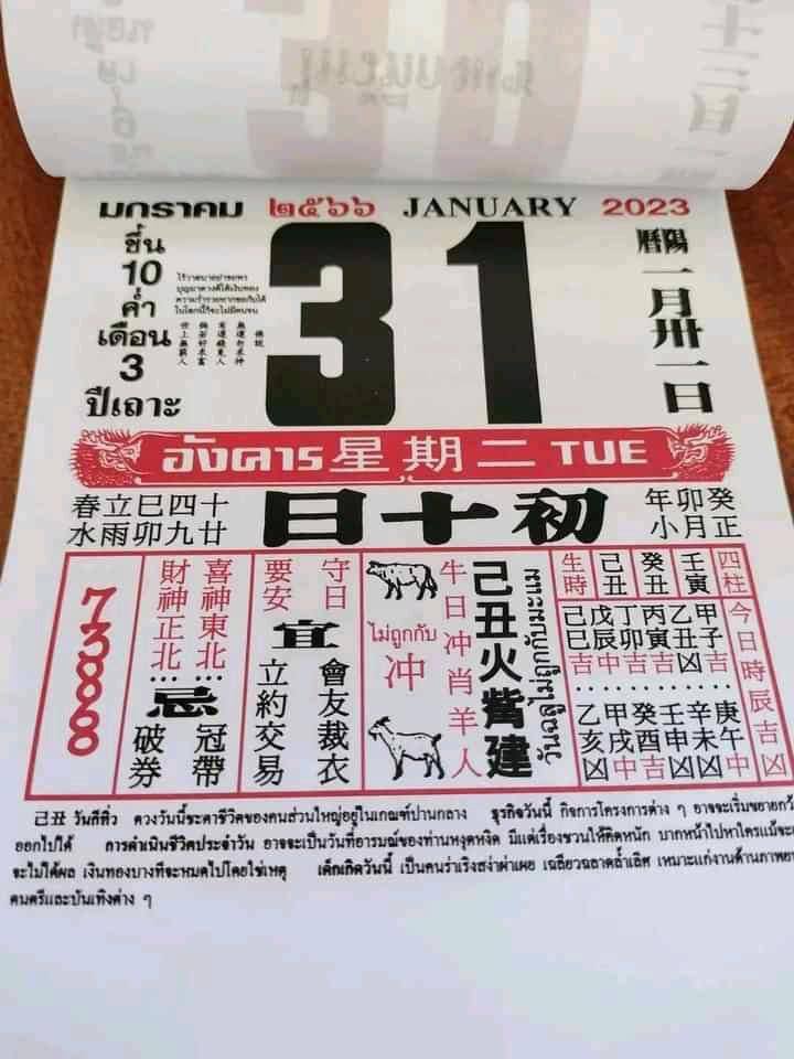 เลขเด็ดปฏิทินจีน 17/1/66